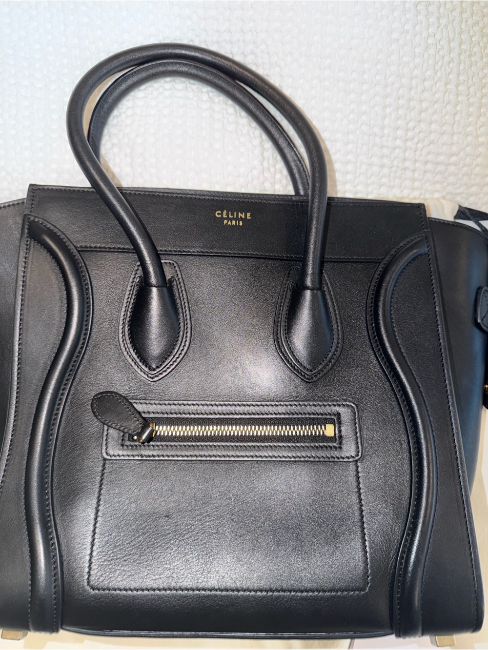 Authentic Céline Micro Luggage Tote in Classic Black Smooth Calfskin Leather